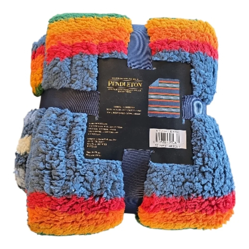 Pendelton NWT Serape Stripe Sherpa Denim Multi Throw 50